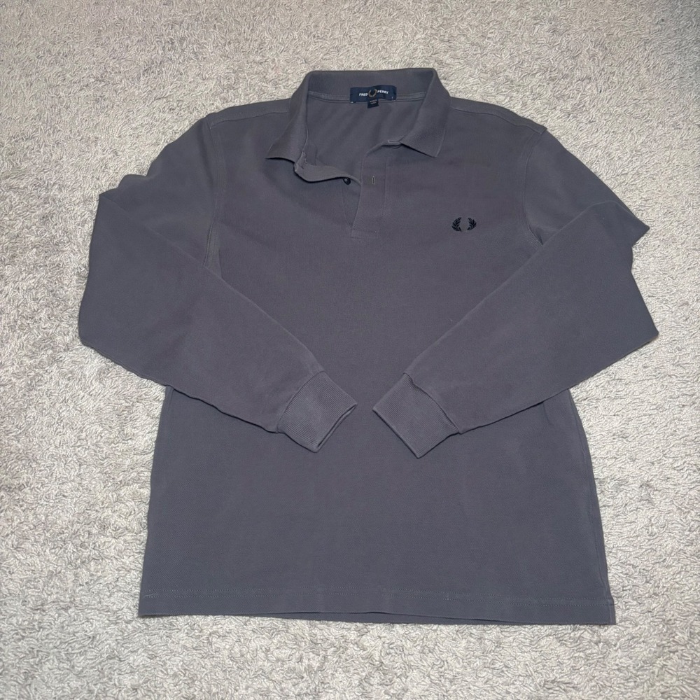 Fred Perry Mens Long Sleeve Pique Polo Shirt Grey Small M6006